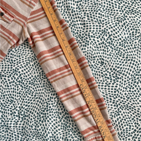 Patagonia Striped Shirt Jacket Top Sandstone & Rust Tones Organic Cotton Size 8 - Picture 13 of 15